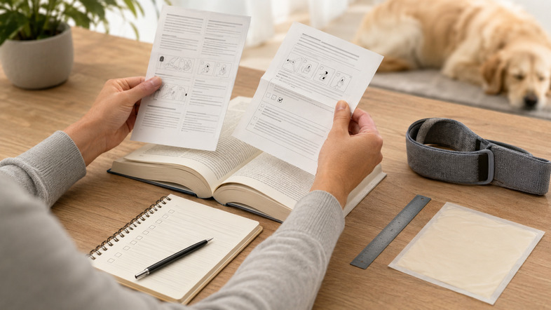 説明書をよく読みながらダニ対策グッズの使い方を調べるイメージ